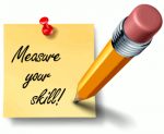 Image of a yellow sticky note and a BIG pencil with the words "Measure your skill!"