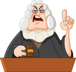 Cartoon of stern judge issuing a command