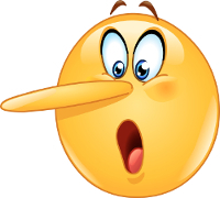 Shocked emoticon with a very long Pinocchio-lying nose