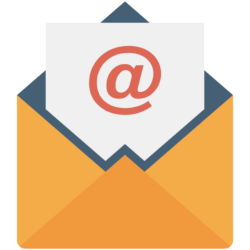 Classic email graphic with envelope and @ sign