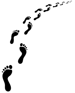 Graphic of barefoot black footprints disappearing into the distance from bottom-left to top-right