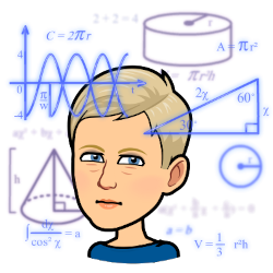 Bitmoji image of Grace with formula line-drawing designs. 