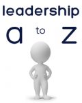 A cartoon person with hands on hips and the words "leadership a to z" above it
